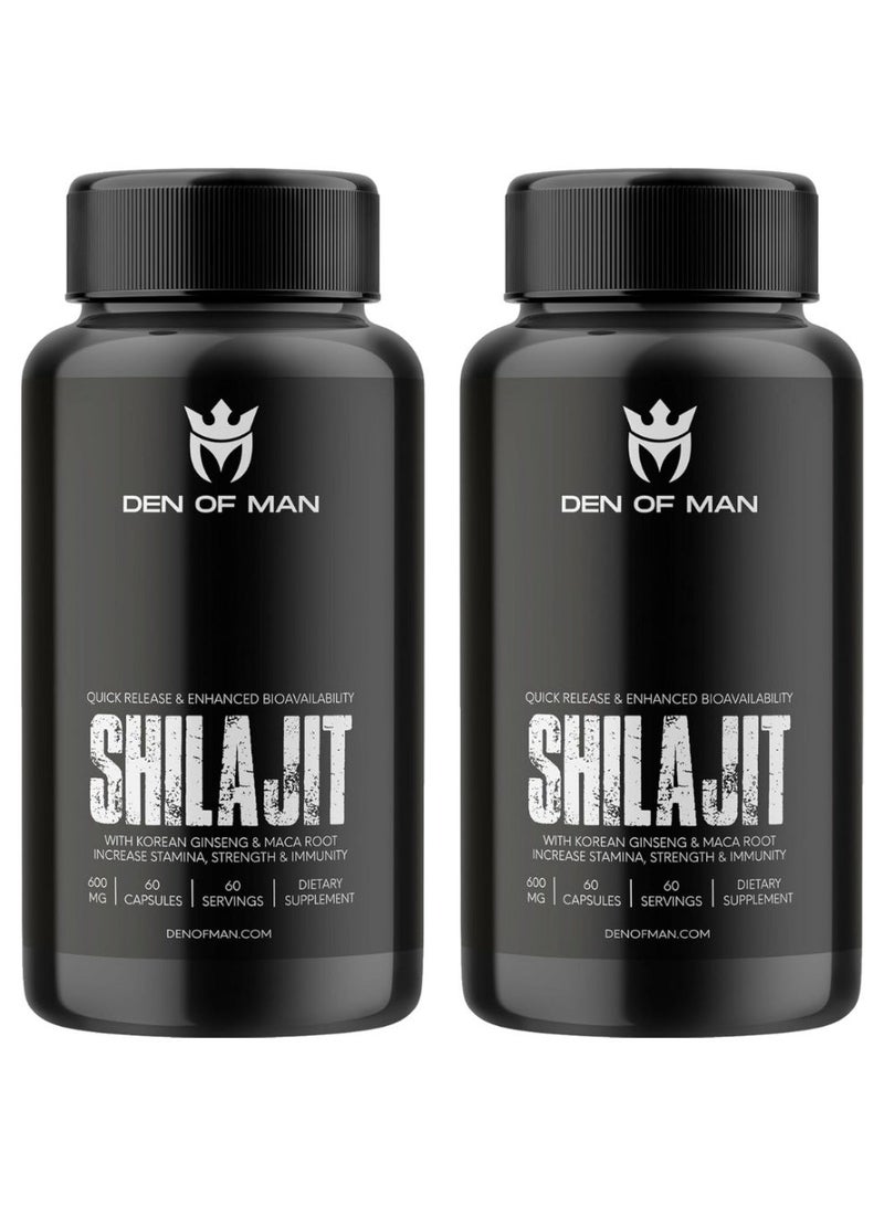 DEN OF MAN Shilajit Capsules for Men – Pure Himalayan Shilajit Extract Capsules, Natural Supplement, Supports Energy, Vitality & Wellness, 20g Glass Jar pack of 2 - Image 1